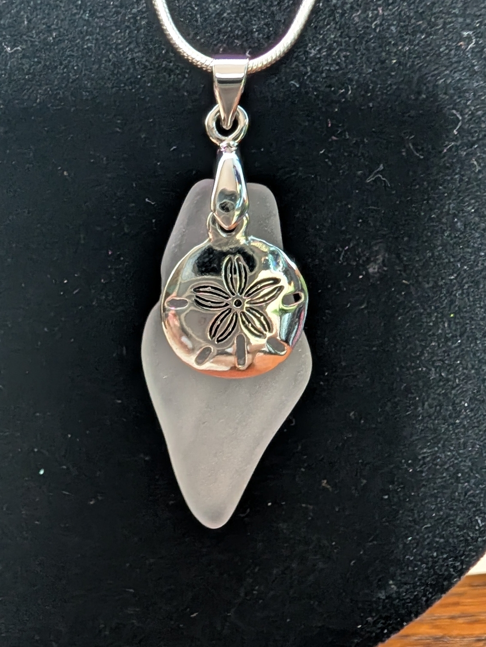 OOAK Handmade Sterling Silver Sand Dollar & Cuban Sea Glass Necklace WOA